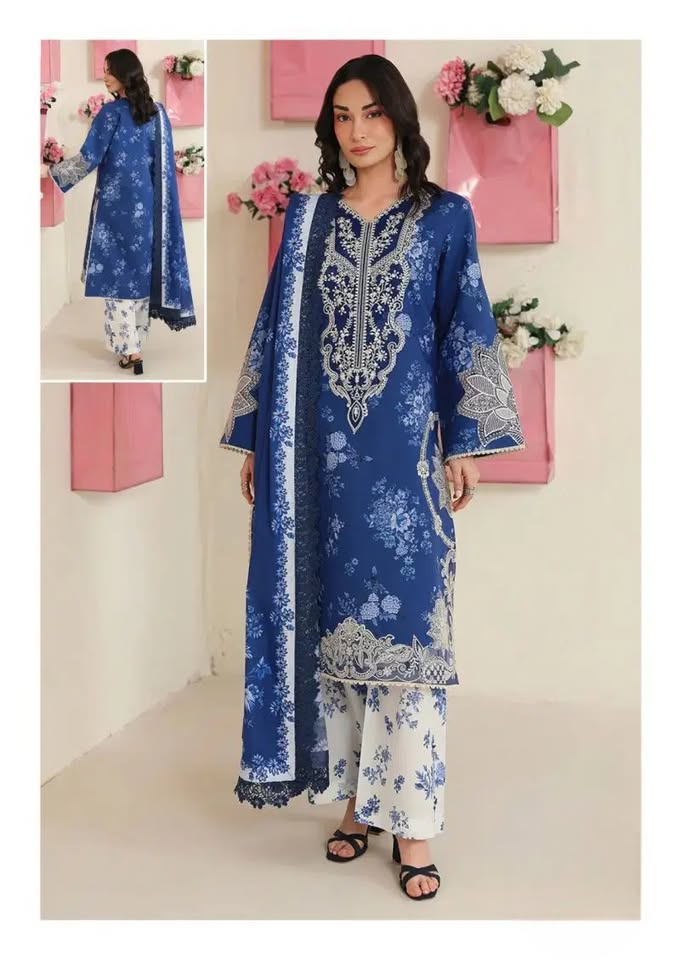 Unstitched 3‑Piece Pakistani Cotton Suit Collection Featuring Classic Kurta, Salwar, and Matching Dupatta