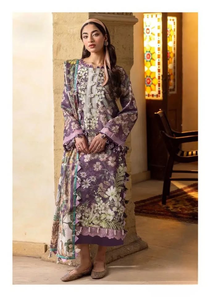 Unstitched 3‑Piece Pakistani Cotton Suit Collection Featuring Classic Kurta, Salwar, and Matching Dupatta