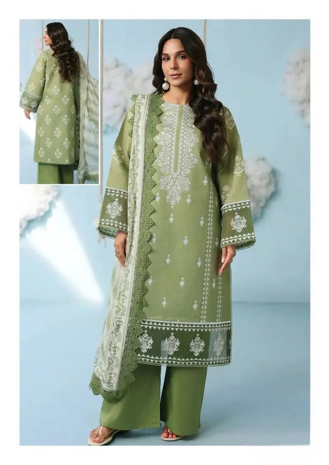 Unstitched 3‑Piece Pakistani Cotton Suit Collection Featuring Classic Kurta, Salwar, and Matching Dupatta