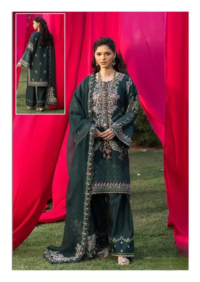 Unstitched 3‑Piece Pakistani Cotton Suit Collection Featuring Classic Kurta, Salwar, and Matching Dupatta
