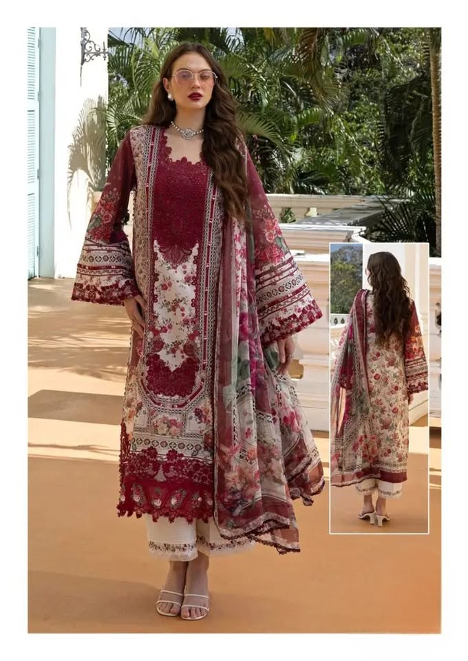 Unstitched 3‑Piece Pakistani Cotton Suit Collection Featuring Classic Kurta, Salwar, and Matching Dupatta