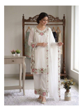 Elegant Embroidered Fox Georgette Top with Flowing Plazzo Pants and Matching Dupatta Set