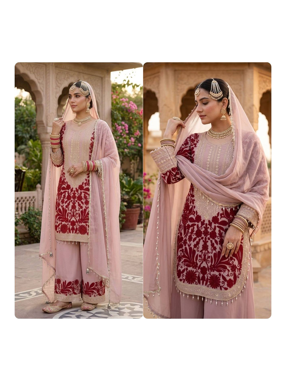 Heavy Faux Georgette Designer Party Wear Set – Embroidered Full Sleeve Top, Matching Pant, and Lace‑Border Dupatta with Chain Stitch Details