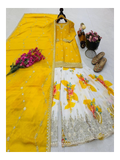 Chinon Silk Embroidered Sharara Suit Set with Fox Georgette Sharara, Sequined Work, Round Neck Top and Silk Dupatta