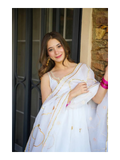 Pure White Organza Anarkali Set with Golden Gotta Patti Floral Embroidery, Scalloped Neckline and Matching Organza Dupatta