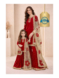 Designer Mother‑Daughter GMY Silk Top, Embroidered Sharara & Organza Silk Dupatta Set with Micro‑Cotton Lining