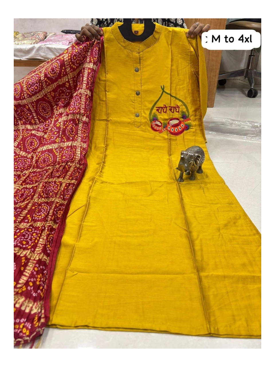 Premium Quality Janmashtami Special Chanderi Maslin Kurti Paired with Elegant Chinon Dupatta