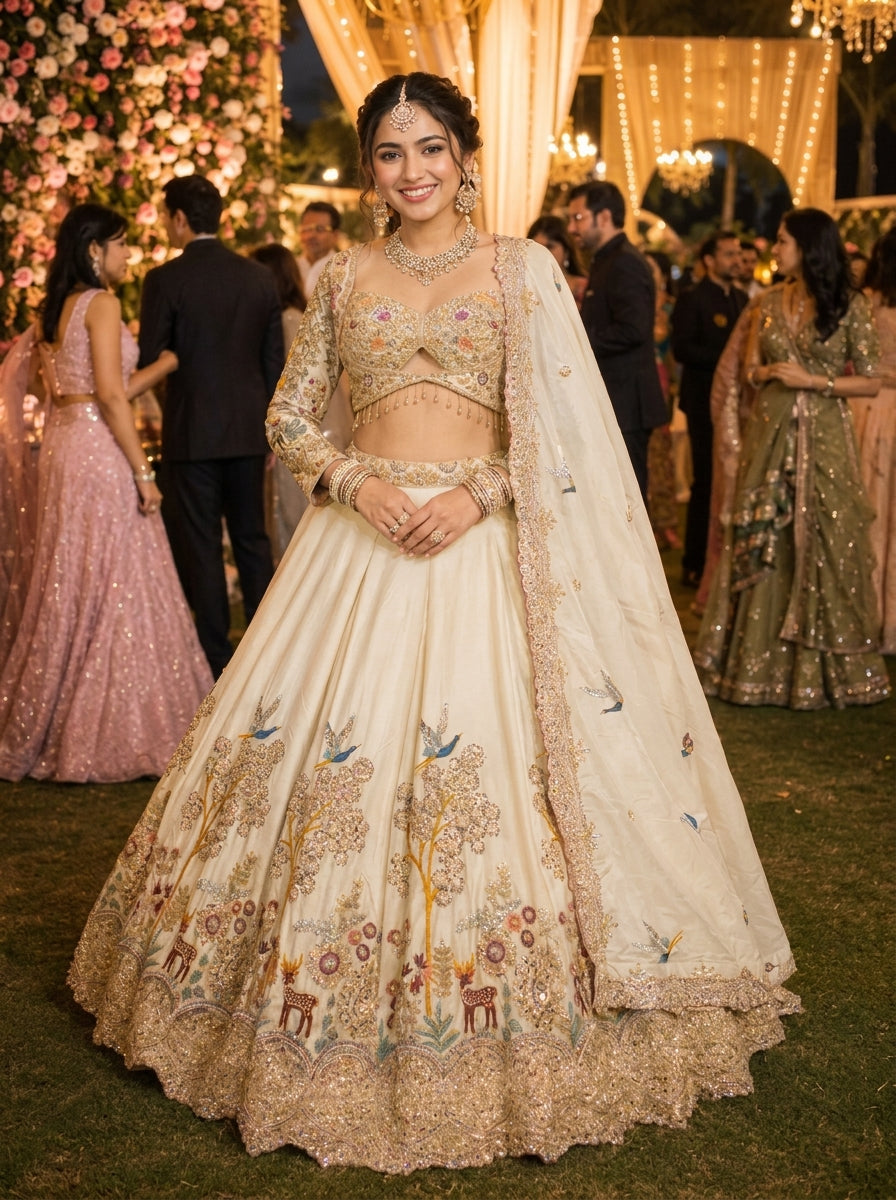 Real Premium Satin Lehenga Choli with Full Heavy Look, Beaded Cancan Detailing and Free‑Size Stitched Finish