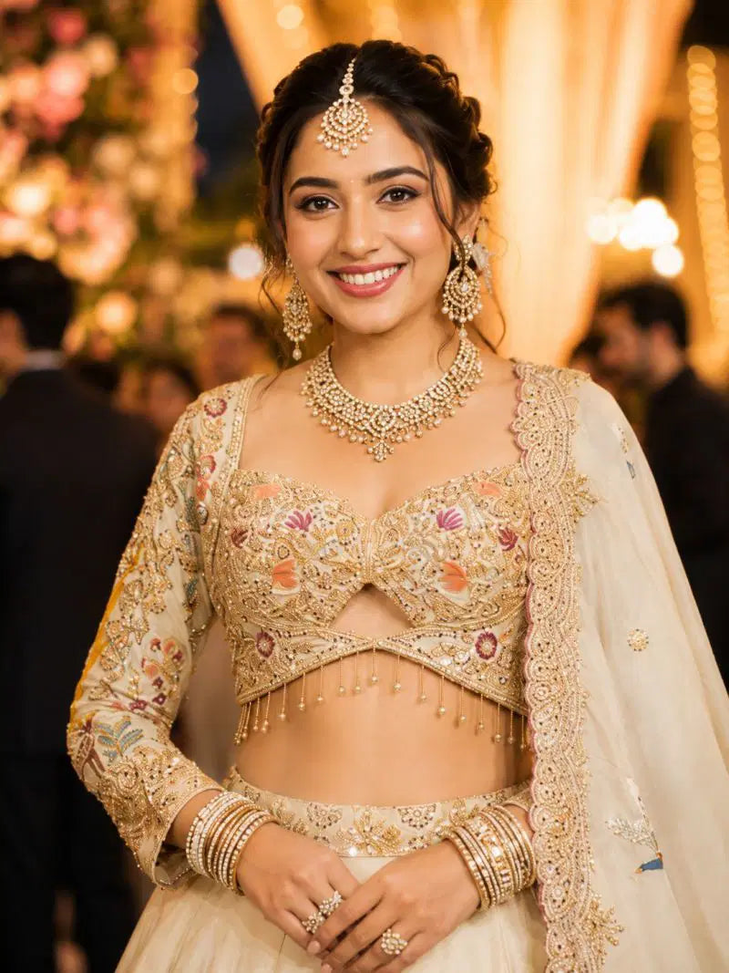 Real Premium Satin Lehenga Choli with Full Heavy Look, Beaded Cancan Detailing and Free‑Size Stitched Finish