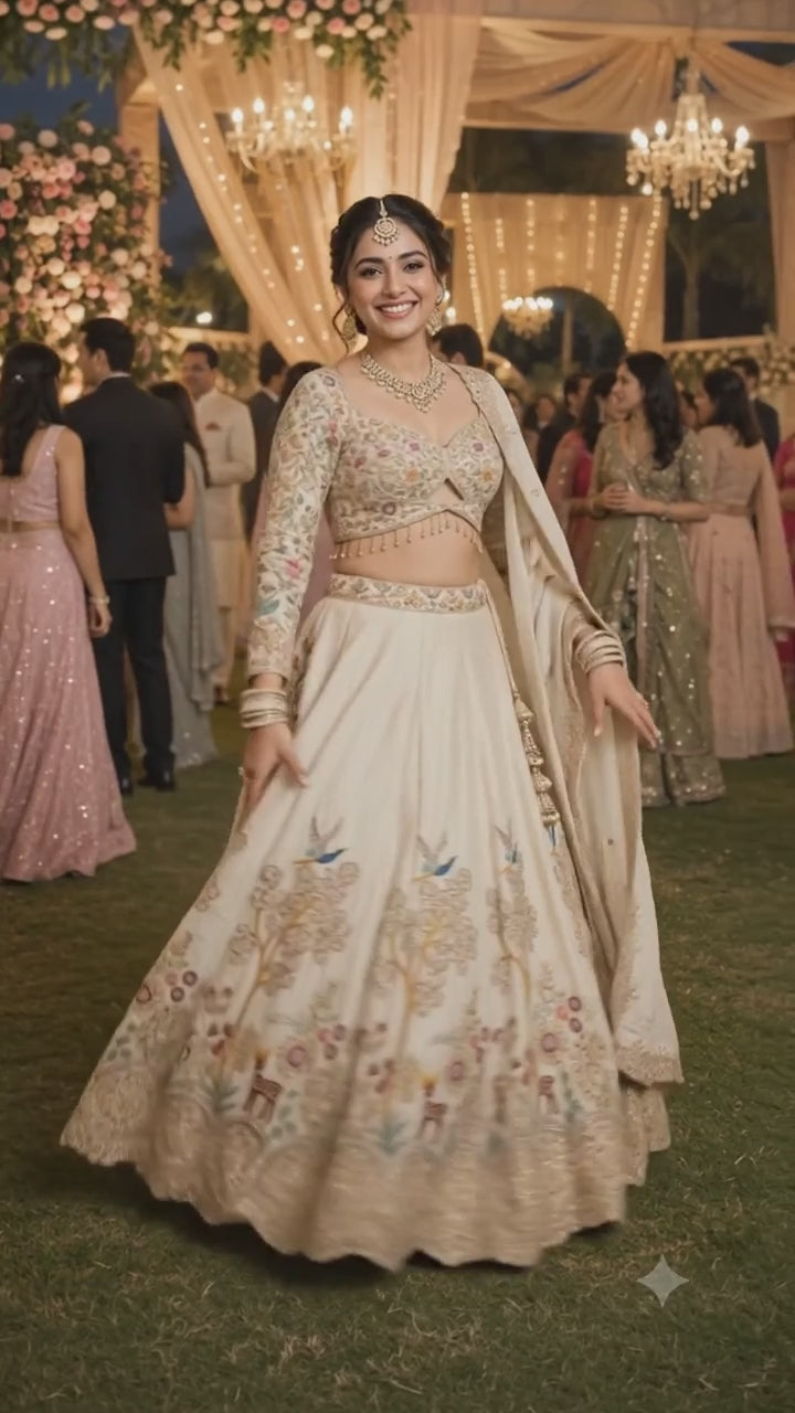 Real Premium Satin Lehenga Choli with Full Heavy Look, Beaded Cancan Detailing and Free‑Size Stitched Finish