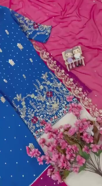 Premium Georgette Kurti with Sequined Zari Embroidery, Fully Stitched Matching Plazzo and Heavy Georgette Dupatta