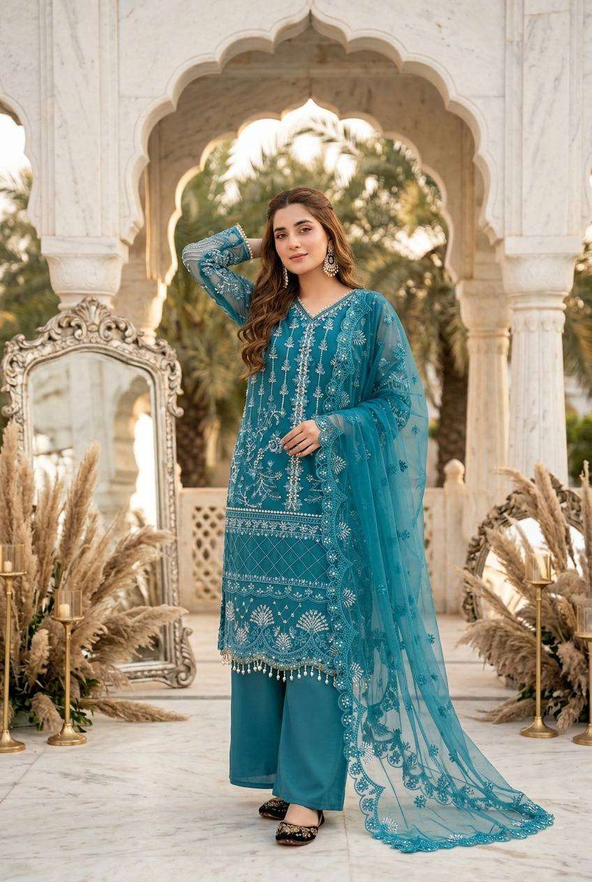 Heavy Soft Net Sharara Suit Set with Sequined Pearl Work, Soft Butter‑Silk Palazzo, and Embellished Heavy‑Shine Net Dupatta