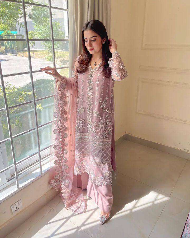 Heavy Soft Net Sharara Suit Set with Sequined Pearl Work, Soft Butter‑Silk Palazzo, and Embellished Heavy‑Shine Net Dupatta