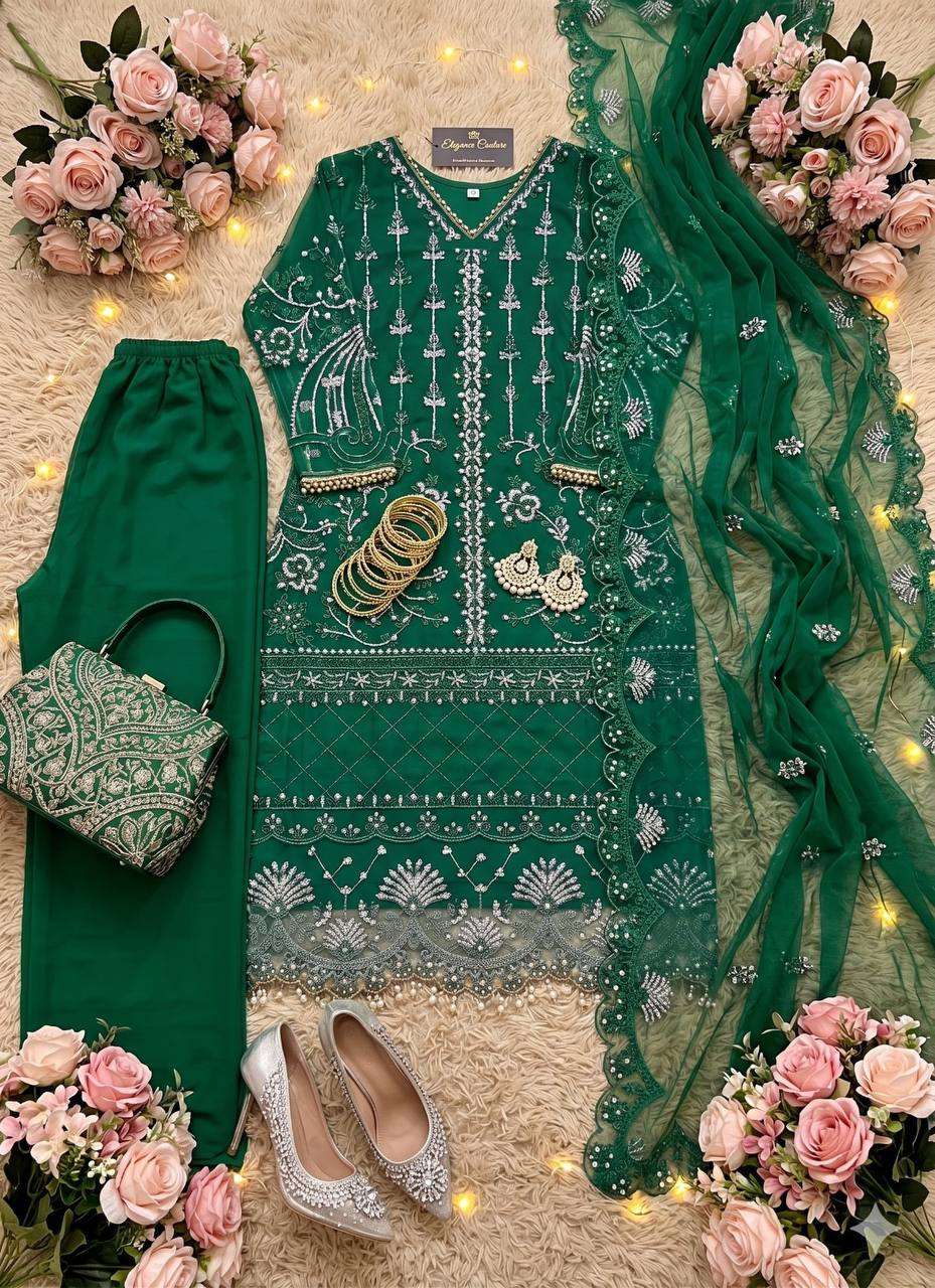 Heavy Soft Net Sharara Suit Set with Sequined Pearl Work, Soft Butter‑Silk Palazzo, and Embellished Heavy‑Shine Net Dupatta